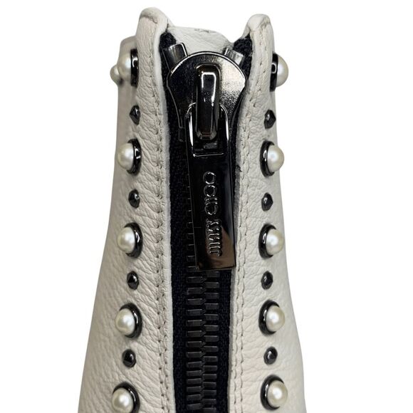 Jimmy Choo Nola Flat Boots Off White EU 37.5 Faux Pearl Studded Lug Sole Zip Up